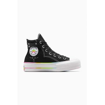 Converse tenisi Chuck Taylor All Star Lift Hi Pride femei, culoarea negru, A10218C