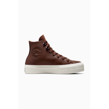 Converse tenisi de piele Chuck Taylor All Star Lift femei, culoarea maro, A10362C