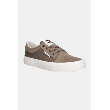 Tommy Jeans tenisi TJM VULC. SKATER MIX MATERIAL barbati, culoarea bej, EM0EM01456